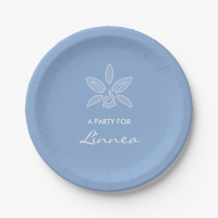 Elegante Orchid Simple Powder Blue Blume mit Namen Pappteller