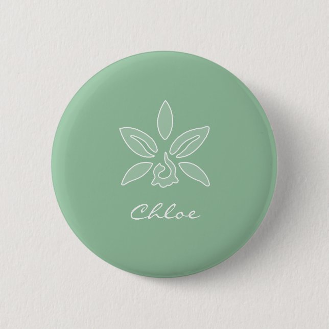 Elegante Orchid Simple Spring Green Blume und Name Button (Vorderseite)