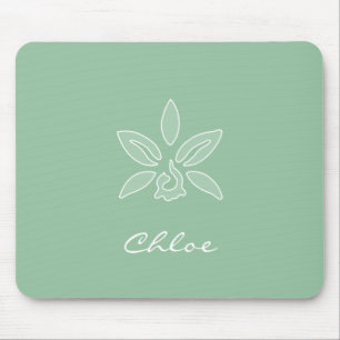 Elegante Orchid Simple Spring Green Blume und Name Mousepad