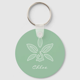 Elegante Orchid Simple Spring Green Blume und Name Schlüsselanhänger