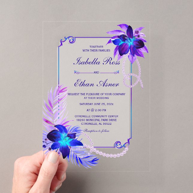Elegante Orchid Wedding Acryleinladungen (Insitu (Handheld))
