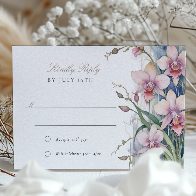 Elegante Orchid Wedding RSVP Card Pastel Einladung (Von Creator hochgeladen)