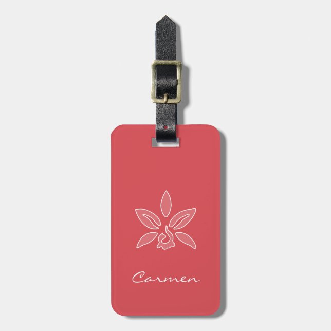 Elegante Orchidee einfache Hot Red Blume mit Namen Gepäckanhänger (Vorderseite vertikal)