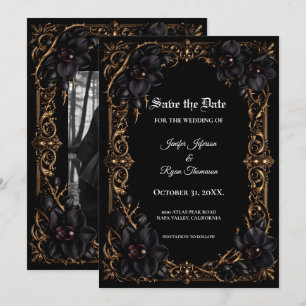 Élégante orchidée noire carte gothique de mariage