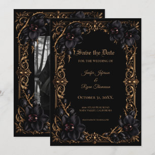 Élégante orchidée noire carte gothique de mariage