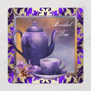 Elegante Orchideen-Gold-Purple-Hochzeits-Teaparty Einladung