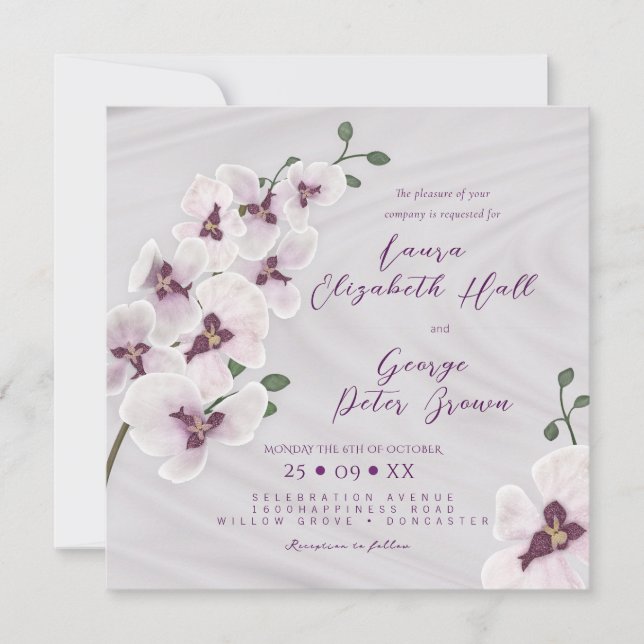 Elegante Orchideen Hochzeitskarte Einladung (Vorderseite)