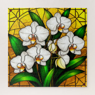 Elegante Orchideen in Buntglas weiß