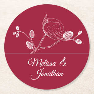 Elegante Orchideen Moderne Hochzeit Rot Runder Pappuntersetzer