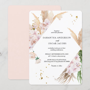 Elegante Orchideen & Pampas Schönheitsrahmen Einladung
