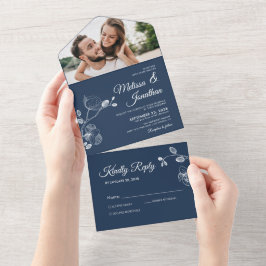 Elegante Orchideen Preußische Hochzeit mit blühend All In One Einladung