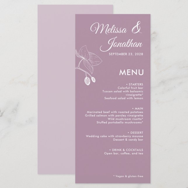 Elegante Orchideen Romantische Blumen Moderne Hoch Menükarte (Vorne/Hinten)