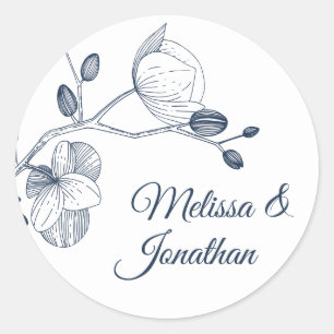 Elegante Orchideen Romantische Hochzeit mit Blumen Runder Aufkleber