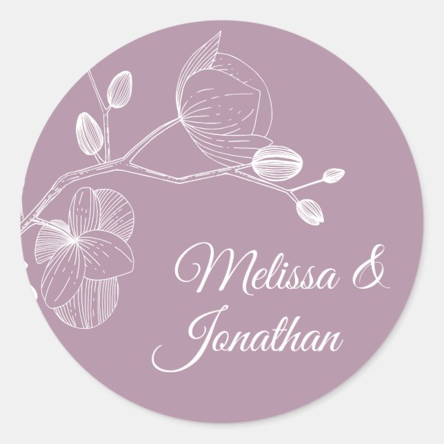 Elegante Orchideen Romantische Hochzeit mit Blumen Runder Aufkleber (Vorderseite)
