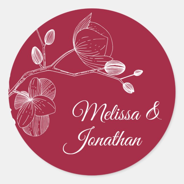Elegante Orchideen Romantische Hochzeit mit Blumen Runder Aufkleber (Vorderseite)