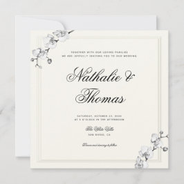 Elegante Orchideen Schwarz-weiße Imitate Embossed  Einladung