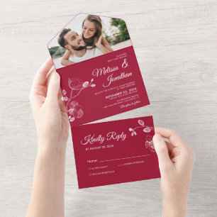 Elegante Orchideenhochzeit mit Roter Blüte All In One Einladung