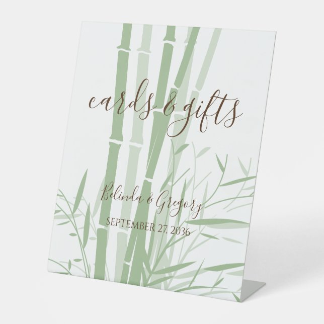 Elegante Oriental Bamboo Hochzeitskarte & Geschenk Sockelschild (Vorderseite)