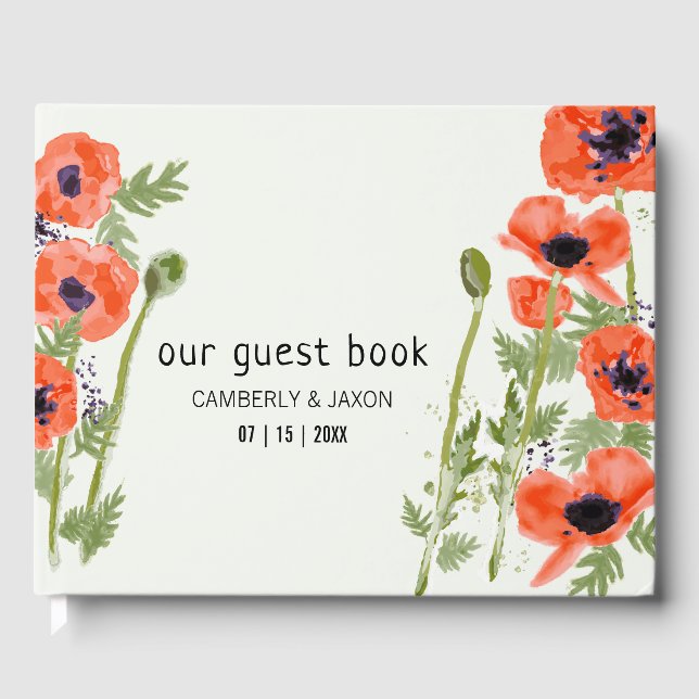 Elegante Oriental Orange Poppy Blume Gästebuch (Vorderseite)