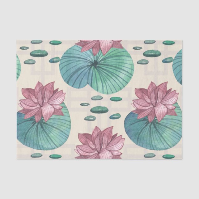 Elegante orientalische Aquarelllotosmalerei Seidenpapier (Vorderseite)