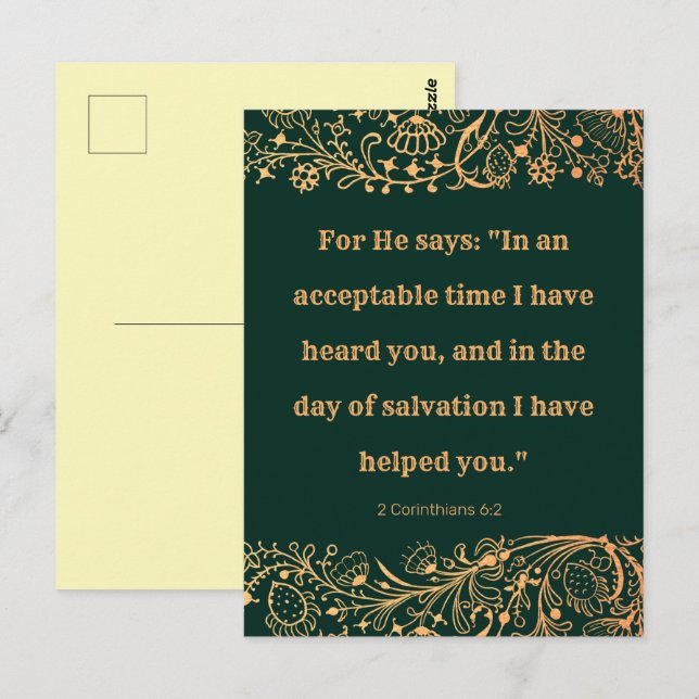 Elegante orientalische Golden Green Pattern Bibel Postkarte (Vorne/Hinten)