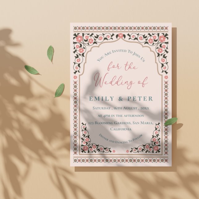 Elegante Orientalische Rahmen-Blumenzwiebeln Einladung (Elegant Oriental Frame Floral Border Wedding Invitation)