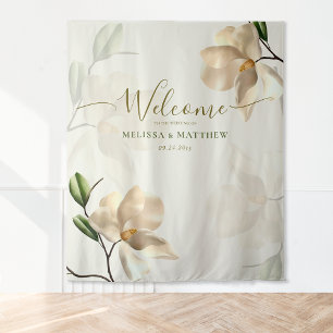Elegante Orientalische Weiße Magnolie Willkommen Wandteppich