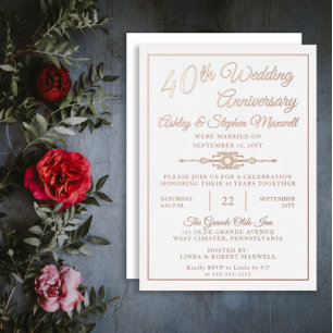 Elegante, ornamentale 40. Hochzeitsjubiläums-Party Folieneinladung