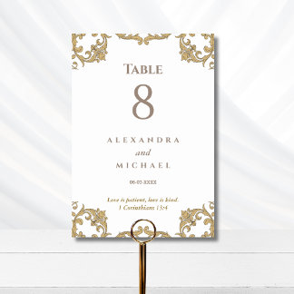 Elegante ornamentale barocke christliche Hochzeit Tischnummer