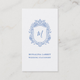 Elegante Ornamentale Rose Wappen Blue Monogram Visitenkarte