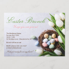 Elegante Osterbrunch Blumenstrauß Tulips Eizellen Einladung