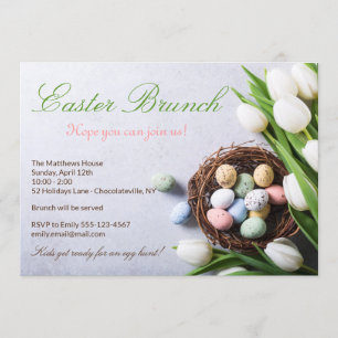 Elegante Osterbrunch Blumenstrauß Tulips Eizellen Einladung