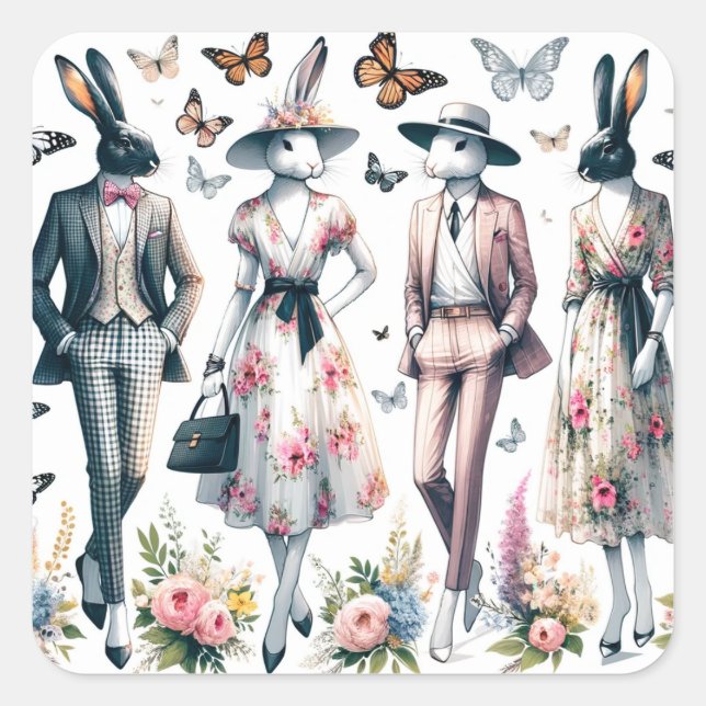 Elegante Ostersonnige Springtime-Mode Quadratischer Aufkleber (Vorderseite)