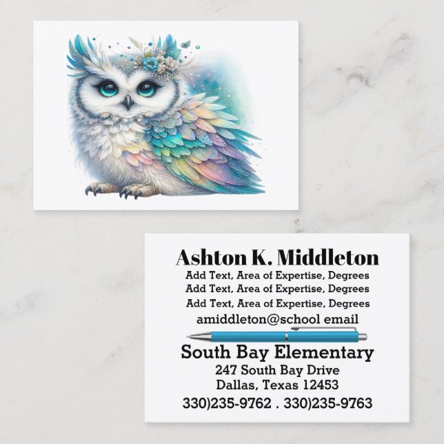 Elegante Owl Theme Business Card Visitenkarte (Vorne/Hinten)