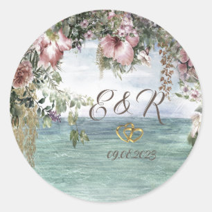 Elegante Ozean-Blumen Runder Aufkleber