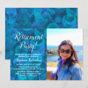 Elegante Ozeanblaue Foto-Rentenparty Einladung