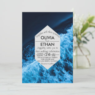 Elegante ozeanblaue Wellen Hochzeitsfeiern Einladung