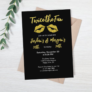 Elegante Paare Black Gold Kisses Join Birthday Einladung