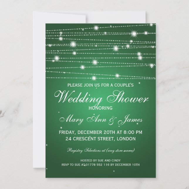 Elegante Paare Dusche Sparkling Linien Emerald Einladung (Vorderseite)