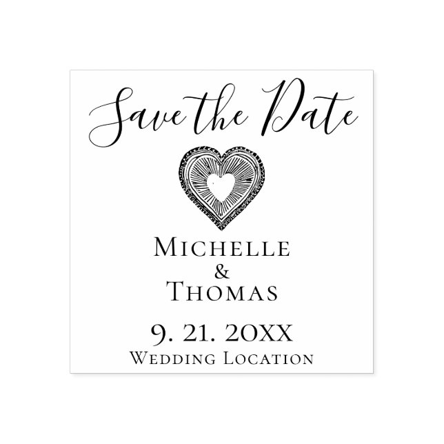Elegante Paare Hochzeitsherz Save the Date Gummistempel (Prägung)
