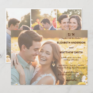 Elegante Paare portrait rustikale 4-Foto Hochzeit Einladung