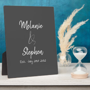 Elegante Paarnamen Datum Schriftart Grau Fotoplatte