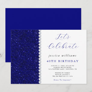 Elegante Pailletten & Diamanten Navy Geburtstag Einladung