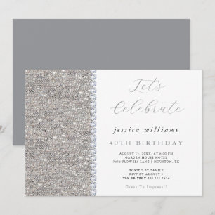 Elegante Pailletten & Diamanten Silber Geburtstag Einladung