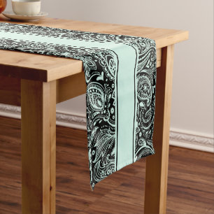 Elegante Paisley & Stripes (grün und weiß) Kurzer Tischläufer