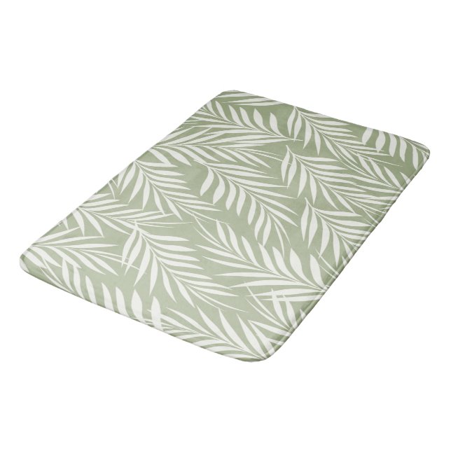 Elegante Palm Blätter Milk Olive Green Muster Badematte (Schrägansicht)