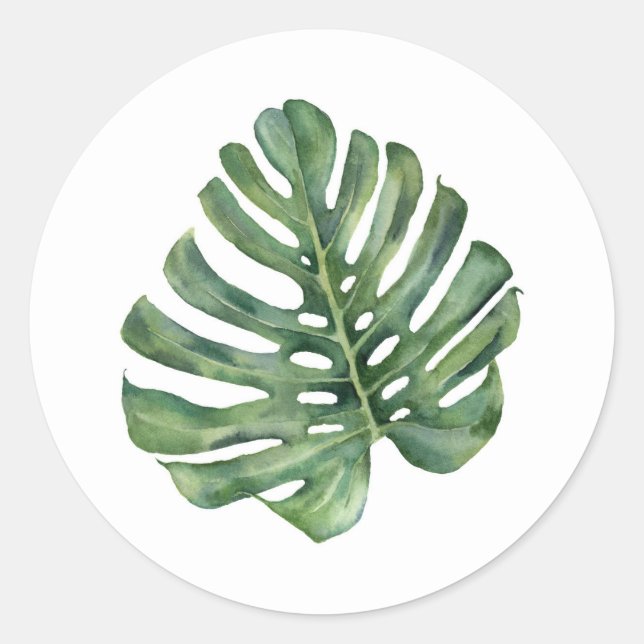 Elegante Palm Leaf Tropical Aloha Gastgeschenk Hoc Runder Aufkleber (Vorderseite)