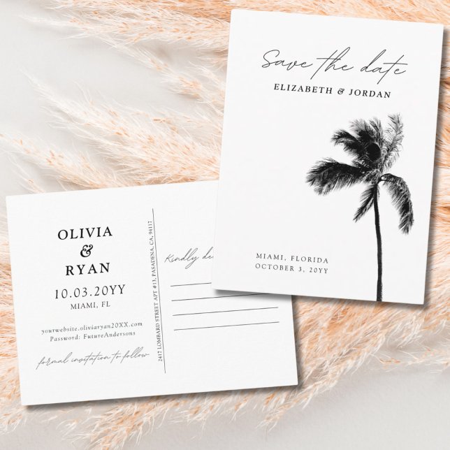 Elegante Palm Tree Save the Date Postkarte (Elegant Palm Tree Save the Date Postcard)
