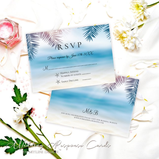 Elegante Palm Tree Tropical Beach Wedding RSVP Car (Von Creator hochgeladen)