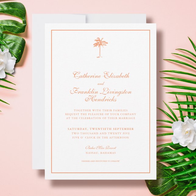 Elegante Palm Tree Tropical Wedding Einladung (Von Creator hochgeladen)